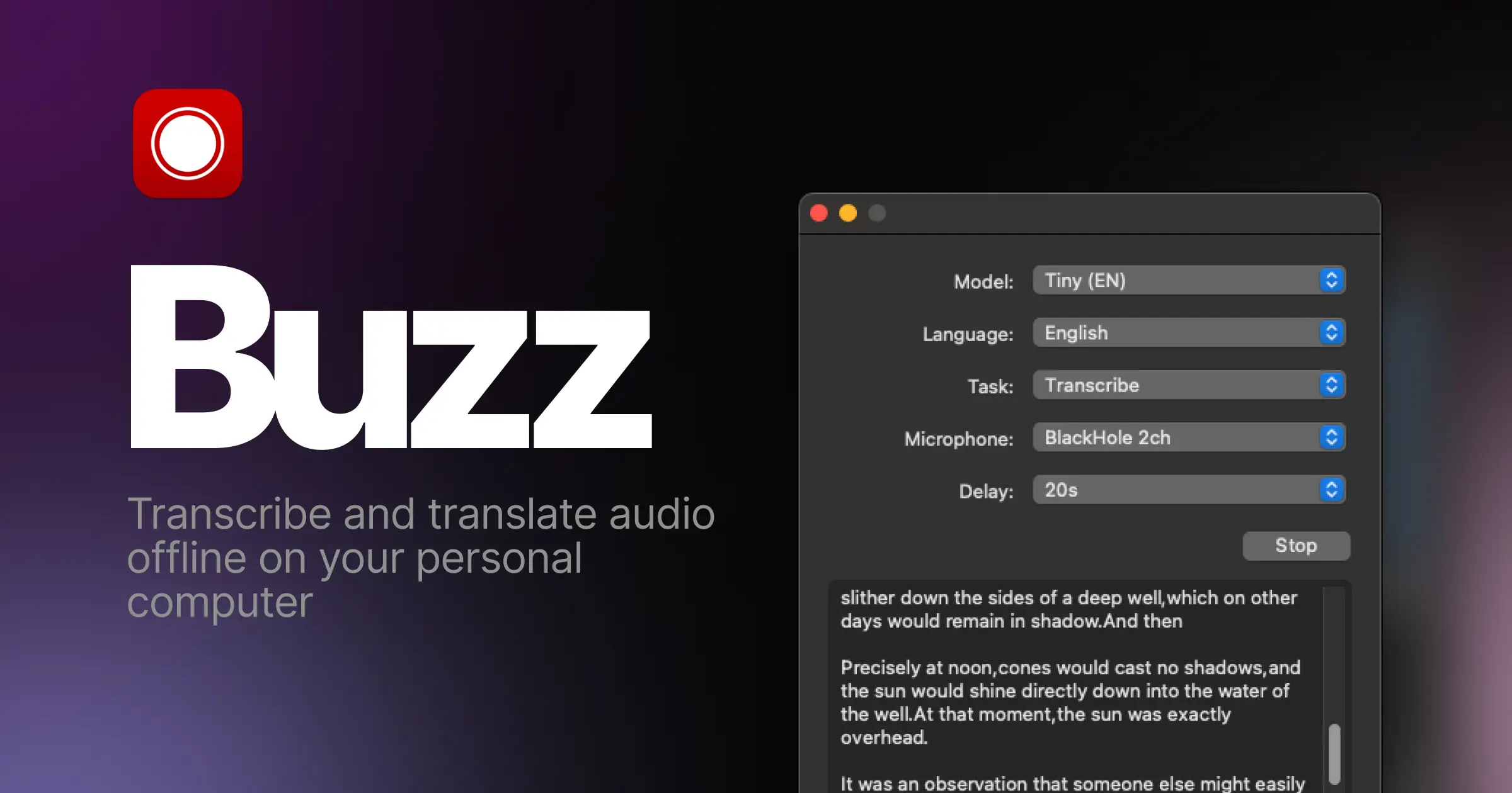 Buzz - Transcribe and translate audio offline on your personal computer